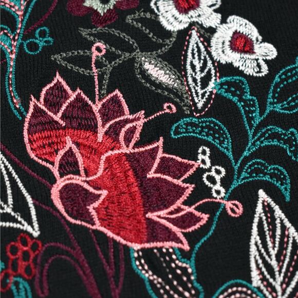 Christopher & Banks black floral embroidered 3/4 sleeve button up cardigan LARGE - Picture 3 of 6